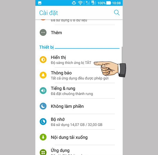 Vào cài đặt hiển thị